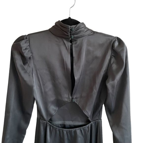 (SOLD) ARITZIA Wilfred Baja Satin Long Sleeve Mock-Neck Midi Maxi Dress Scarab 0 - Picture 7 of 12